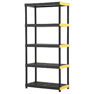 5-Tier Easy Assembly Multi-purpose Plastic Garage Storage Shelving Unit in Black (36 in. W x 74 in. H x 18 in. D)