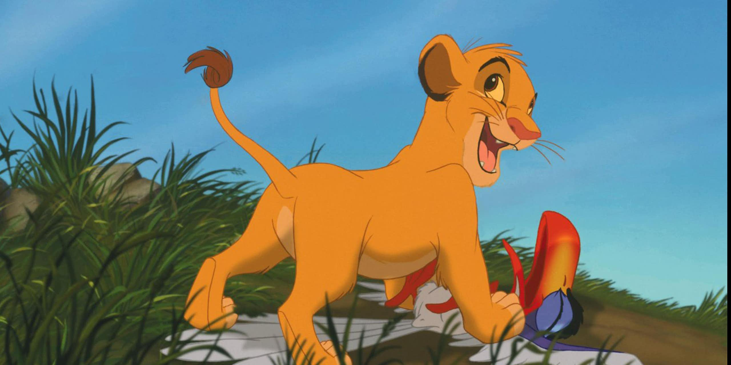 Simba stands on Zazu. 