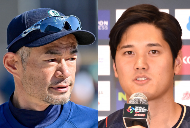 （左から）イチロー（写真：USA TODAY Sports/ロイター/アフロ）、大谷翔平（写真：ORICON NewS inc.）