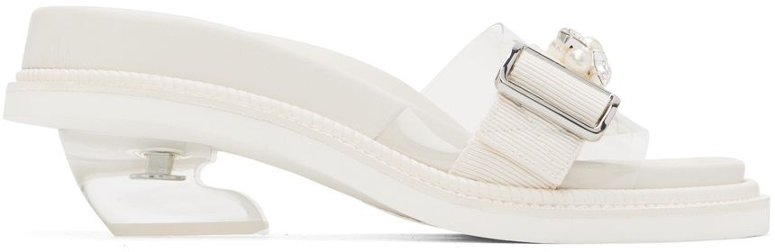 Simone Rocha Off-white Embellished Slides In Clear/pearl/clear