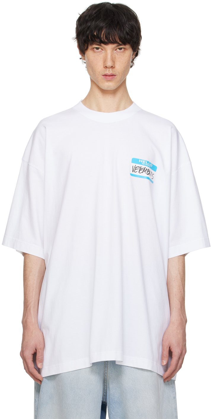 Vetements Name-tag Cotton T-shirt In Whtie