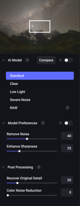 Denoise AI user interface