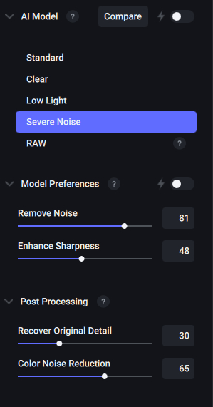 Denoise AI Models Topaz