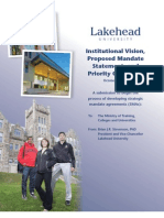 Ontario - Institutional Vision, Proposed Mandate Statement and Priority Objectives - Lakehead University