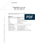 Prepositions A de Par Pour Avec Dans en