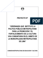 Proyecto Ordenanza para La Cultura Viva Comunitaria de Lima Metropolitana