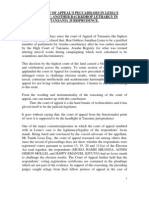 THE COURT OF APPEAL'S PECCADILOES IN LEMA'S JUDGMENT:ANOTHER BACKDROP LETHARGY IN TANZANIA JURISPRUDENCE. by Paul R. Kaunda