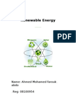 Renewable Energy: Name: Ahmed Mohamed Farouk Abdo Reg: 08100954