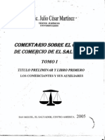 Comentario Sobre El Codigo de Comercio de El Salvador - Tomo I