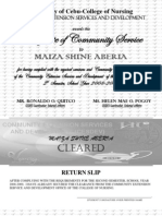 Certificate of Community Service: Maiza Shine Aberia