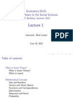 Economics N110, Game Theory in The Social Sciences: UC Berkeley, Summer 2012