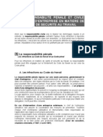 Responsabilite Penale Et Civile Du Chef D'entreprise en Matiere de Sante Et de Securite Au Travail