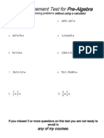 Placement Test For Pre-Algebra