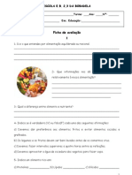 Teste Avaliação Alimentação, Digestão e Respiração 6º Ano