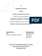 Oriental Bank of Commerce: A Training Report Titled "Study of Educational Loan"