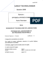 BAC Optique Et Physico Chimie 2009 STL Physique