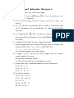 Year 9 Maths Worksheet 1