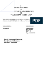 Vardhman Mills LTD": A Project Report ON Recruitment and Selection OF "