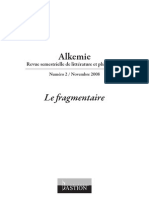 (Alkemie) Revue Semestrielle de Littérature Et Philosophie, Numéro 2, Le Fragmentaire