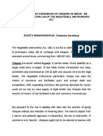 Banking Law - Law Relating To Dishonour of Cheques in India: An Analysis of Section 138 of The Negotiable Instruments Act