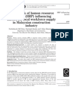 Framework of Human Resource Planning (HRP) Influencing Factors For Local Workforce Supply in Malaysian Construction Industry PDF