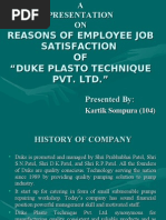 Reasons of Employee Job Satisfaction OF "Duke Plasto Technique Pvt. LTD."