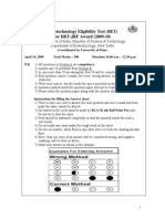 DBT BET Question Paper 2009 With Answer Key