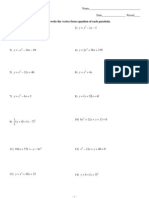 Vertex Form of Parabolas