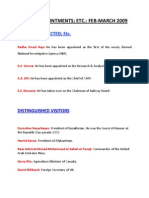 Events Appointments Etc.: Feb-March 2009