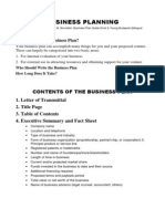 Business Planning: Contents of The Business Plan