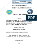 Caracterización de La Contaminación Sonora y Su Influencia en La Calidad de Vida en Los Pobladores Del Centro de La Ciudad de Huacho, 2010-2011