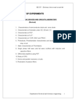 List of Experiments: Ee2207 Electronic Devices and Circuits Laboratory (Revised)