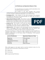 Levels of Assessment and Equivalent Numeric Value