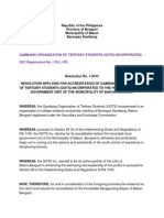 Gambang Organization of Tertiary Students (Gots) Incorporated SEC Registration No. (FILL UP)