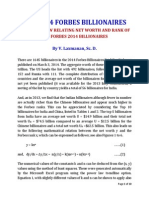 The 2014 Forbes Billionaires: Universal Law Relating Net Worth and Rank of The Billionaires