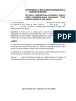 Acta de Compromiso de Disponibilidad de Mano de Obra No Calificada para La Ejecución Del Proyecto