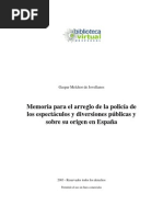 Jovellanos - Memoria para El Arreglo de La Policía de Los Espectáculos y Diversiones Públicas y Sobre Su Origen en España