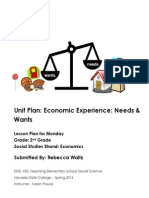 Unit Plan: Economic Experience: Needs & Wants: Submitted By: Rebecca Waltz