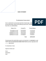 Bank Statement: Nature of A/c Account No. Present Balance