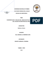 Interpretación y Análisis Del Código de Ética y Deontología Del Colegio de Obstetras Del Perú