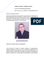 Complejidad, Ciencia y América Latina. Entrevista A Carlos Maldonado Castañeda. Manuel A. Paz y Miño