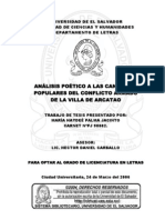 Análisis Poético A Las Canciones Populares Del Conflicto Armado de La Villa de Arcatao