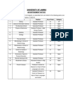 University of Jammu: Advertisement Notice