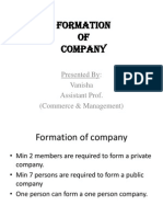 Formation OF Company: Presented By: Vanisha Assistant Prof. (Commerce & Management)