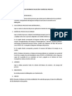 Esquema de Informe de Selección y Diseño Del Proceso