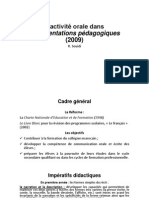 L'activité Orale Dans Les Orientations Pédagogiques de 2009