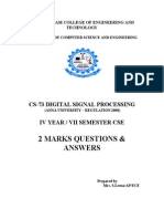 2 Marks Questions & Answers: Cs-73 Digital Signal Processing Iv Year / Vii Semester Cse