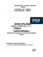 Tema de Control Dr. Constitutional - Modelul European de Control Al Constitutionalitatilor Legilor