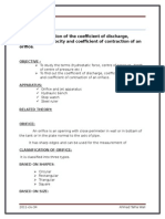 Determination of The Coefficient of Discharge, Coefficient of Velocity and Coefficient of Contraction of An Orifice