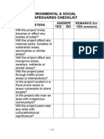 Environmental & Social Safeguards Checklist: Parameters Answer REMARKS (For YES Answers) YES NO